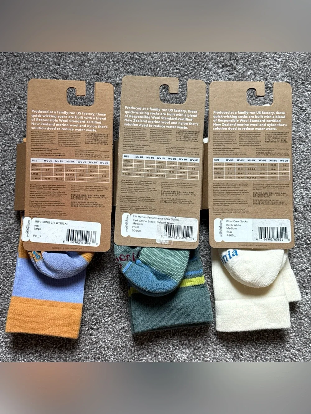 Patagonia Men's Wool Crew Socks - Blue, Orange, Green, Cream